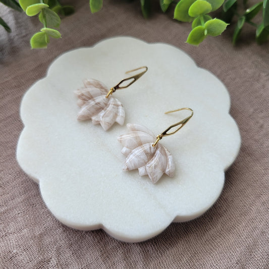 Gold/White Marble Lotus Dangle