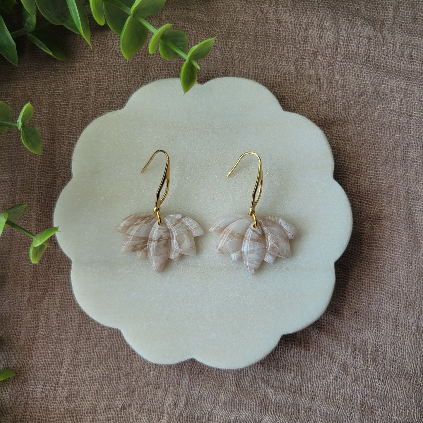 Gold/White Marble Lotus Dangle
