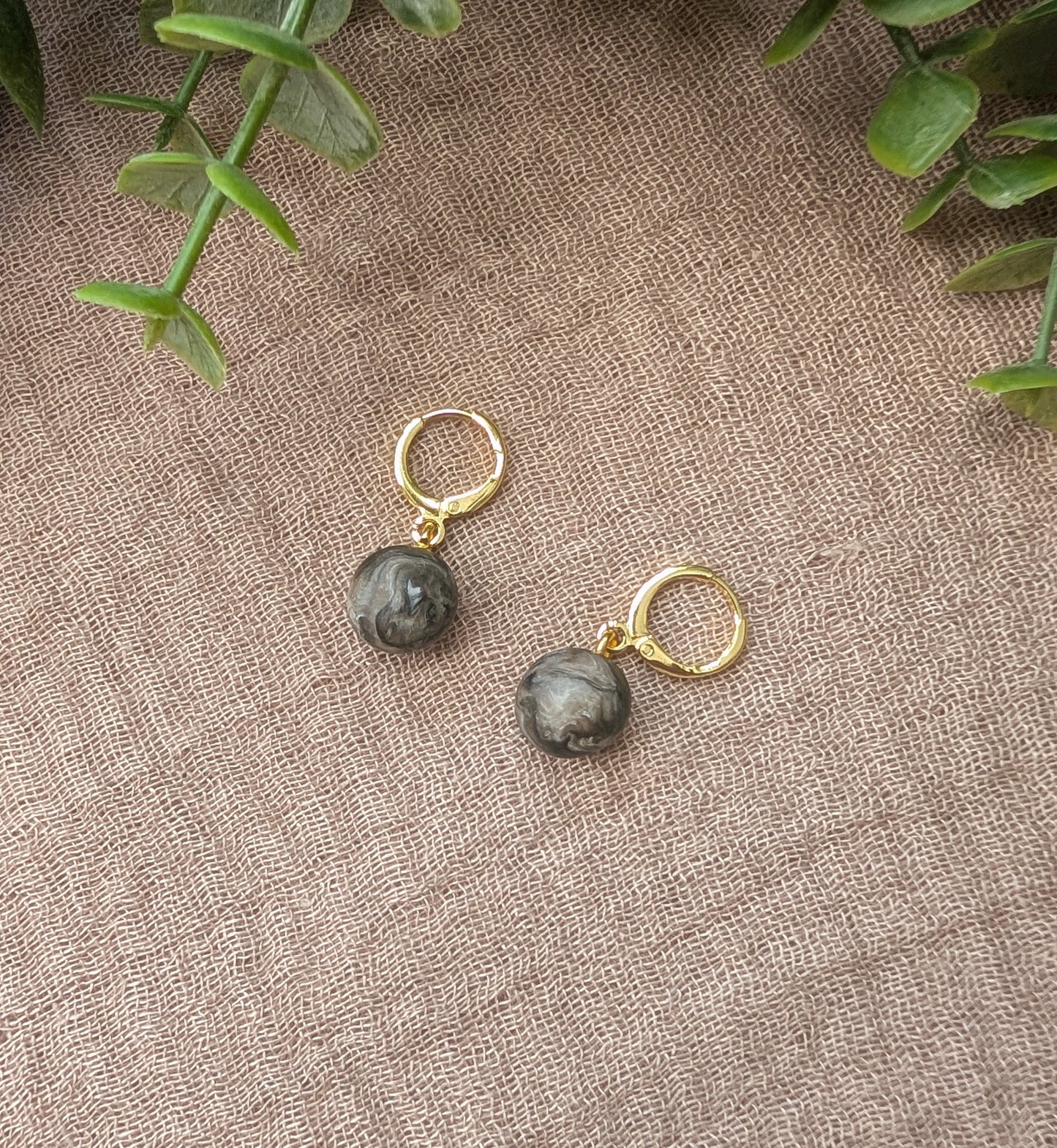 Black/Brown/Grey Imperfectly Round Bead Earrings