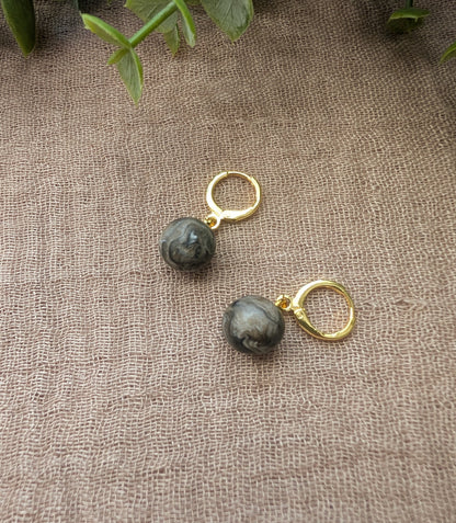 Black/Brown/Grey Imperfectly Round Bead Earrings